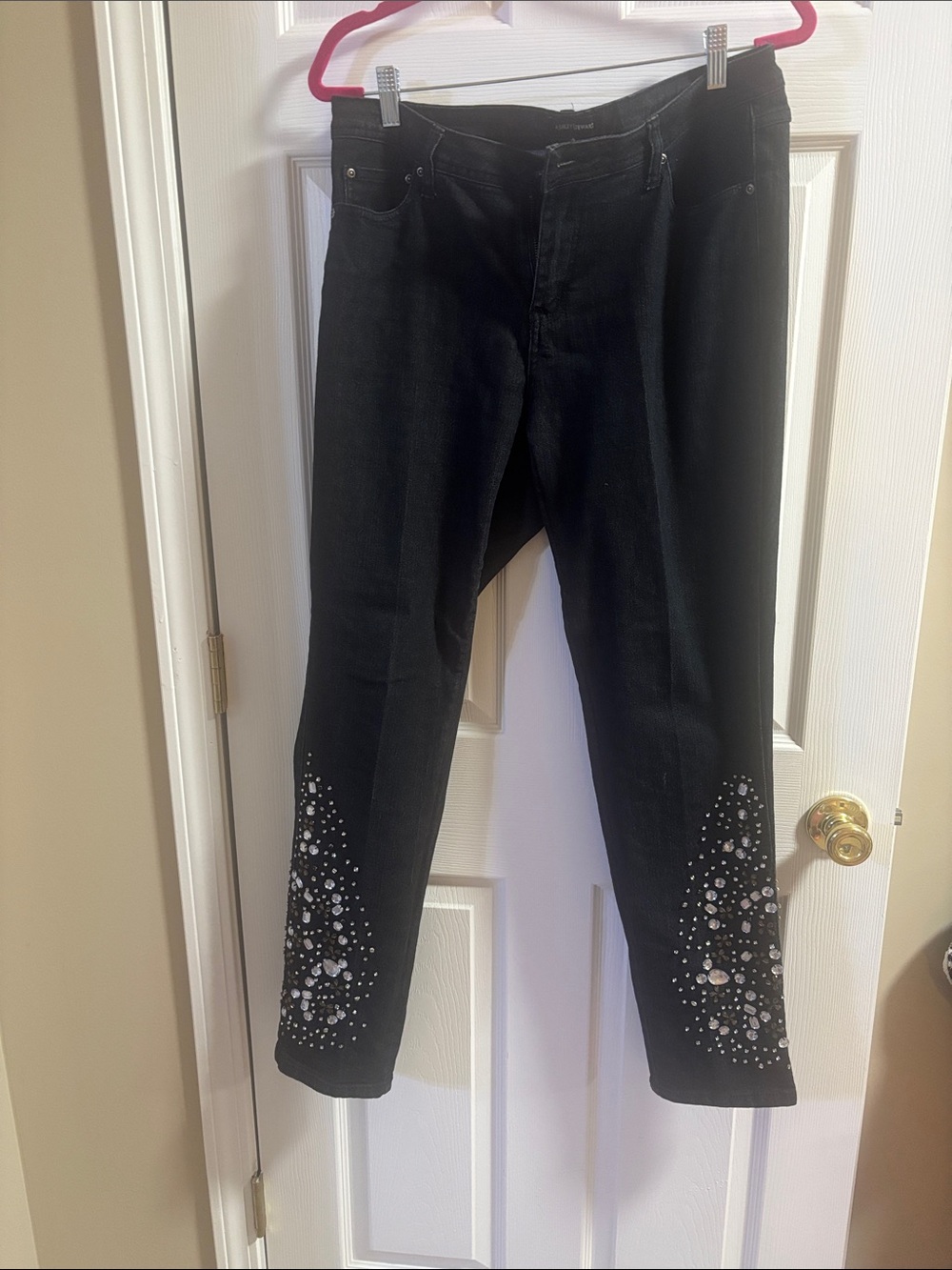 Ashley Stewart Black Cropped Jeans with Crystal & Stud Embellished Hem